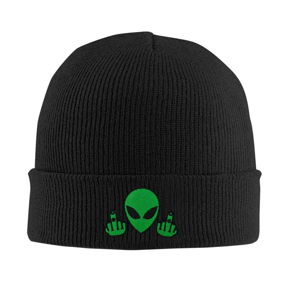 9168 Alien Embroidery Beanie Hat Winter Warm Knit Cuffed Skull Cap